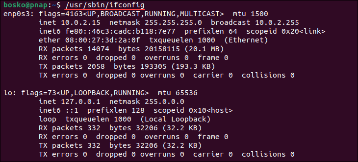 Running ifconfig with full path specified.