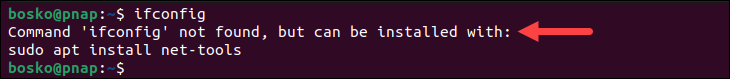 Example of the ifconfig command not found error in Linux.